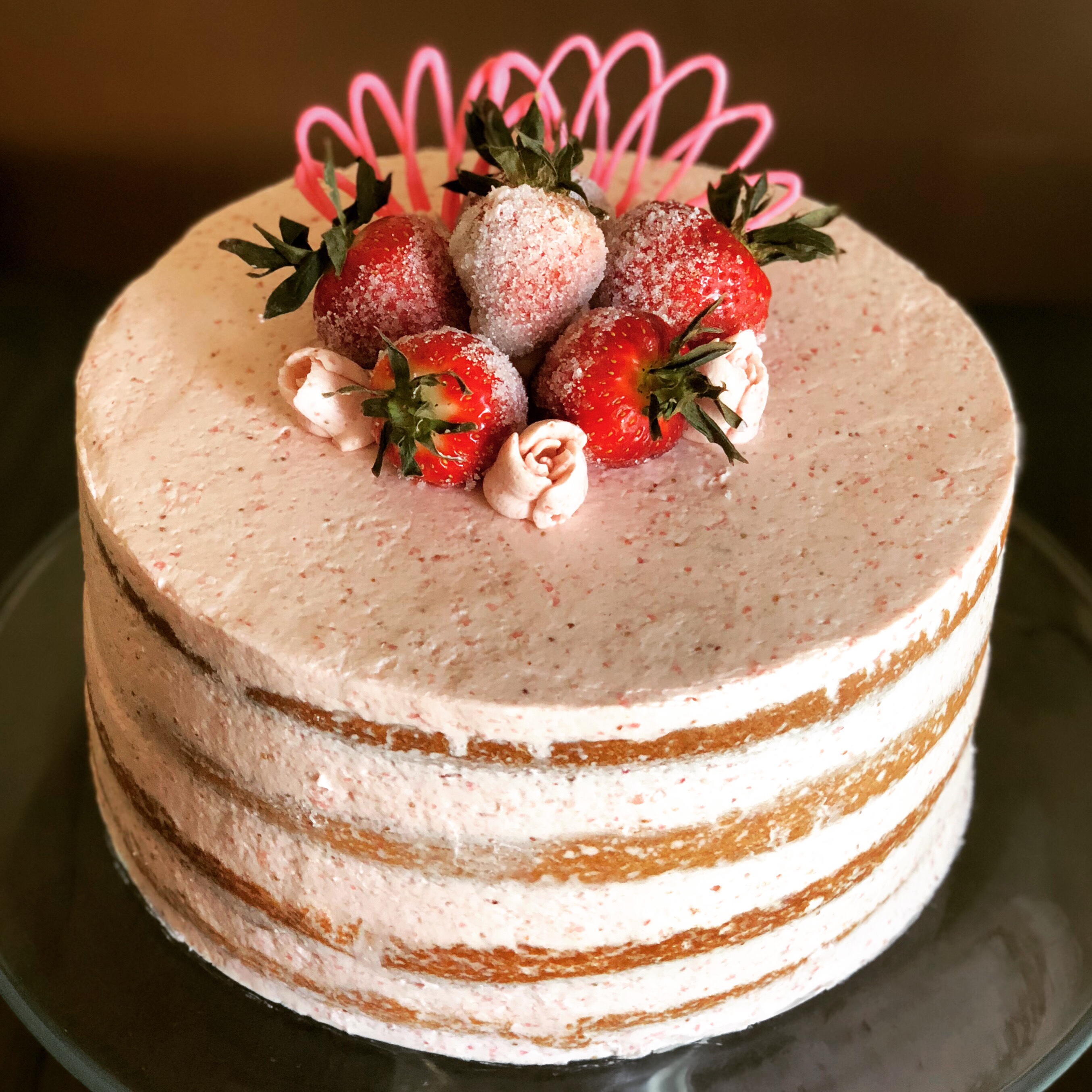 Vanilla Cake with Real Strawberry Swiss Meringue Buttercream