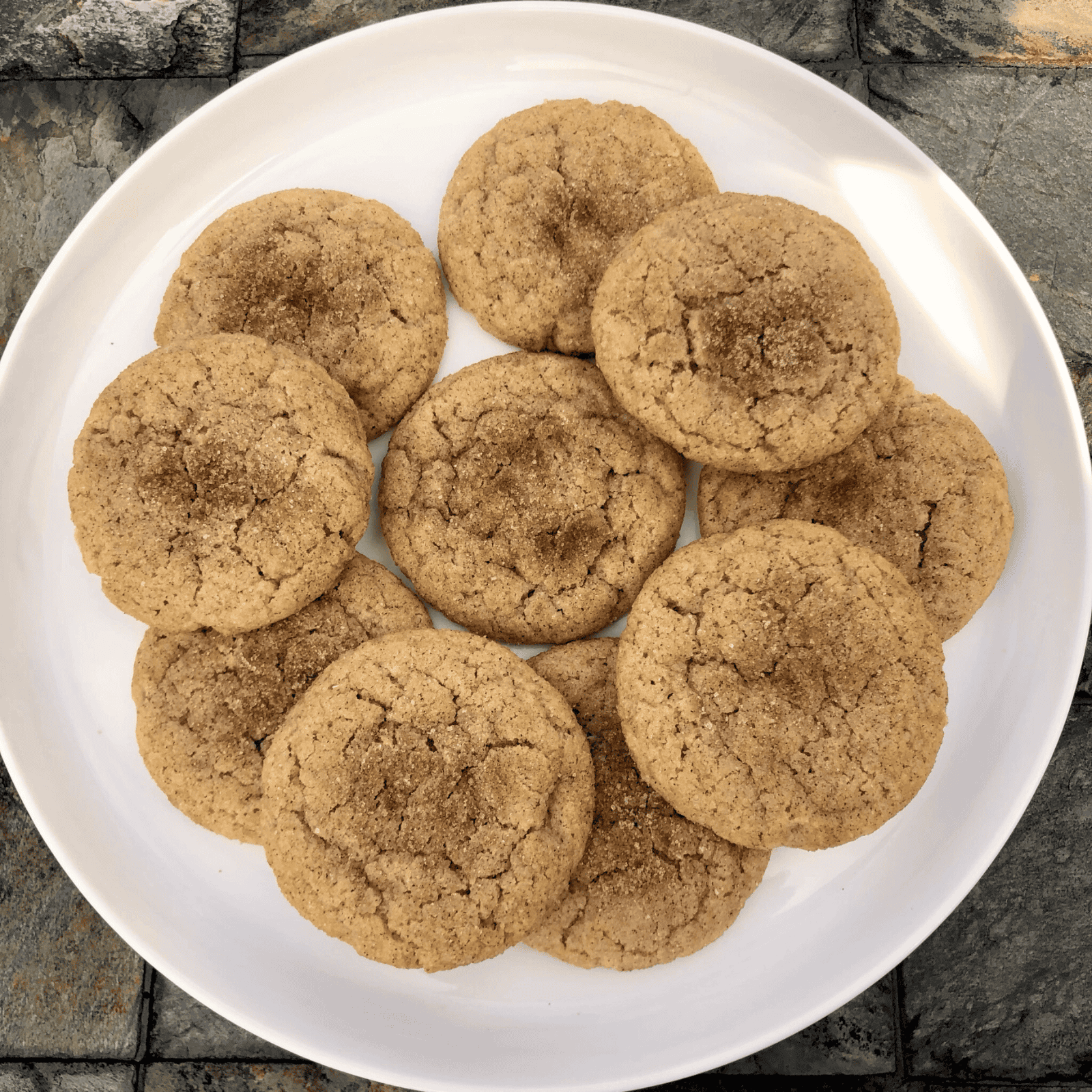 a platter of baked snickerdoodle cookies.